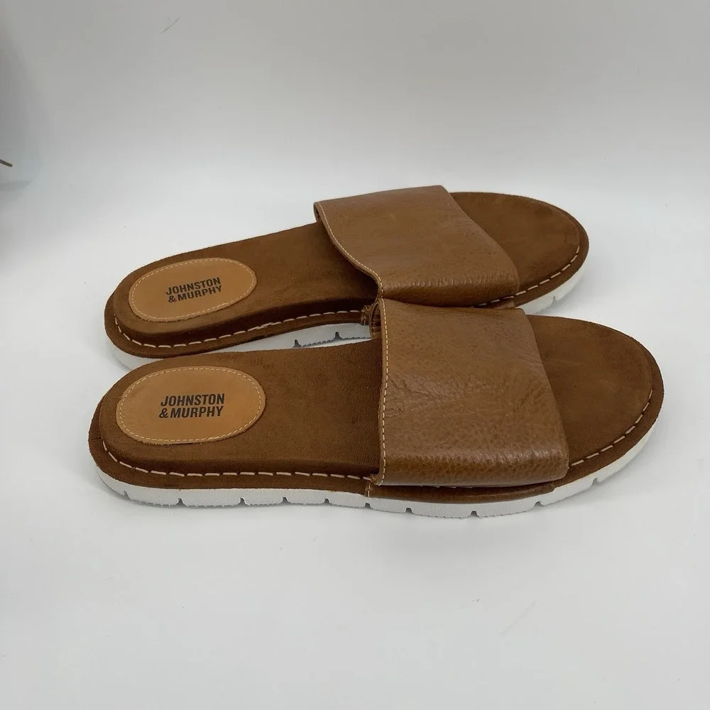 Johnston & Murphy Men's Brown Leather Slide Sandals Size 10M Made in Brazil